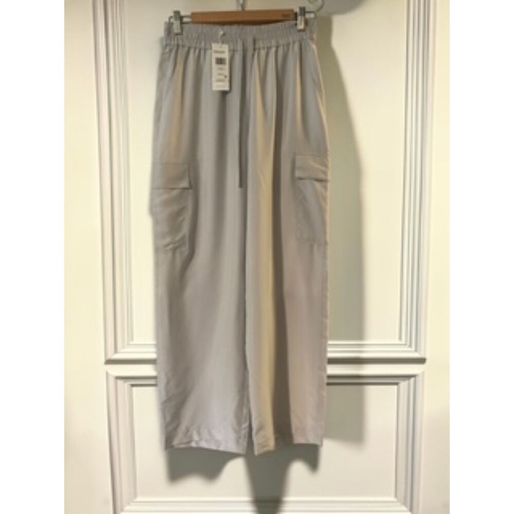 NWT Eileen Fisher Washed Silk Cargo Pants Nimbus Grey Petite PP